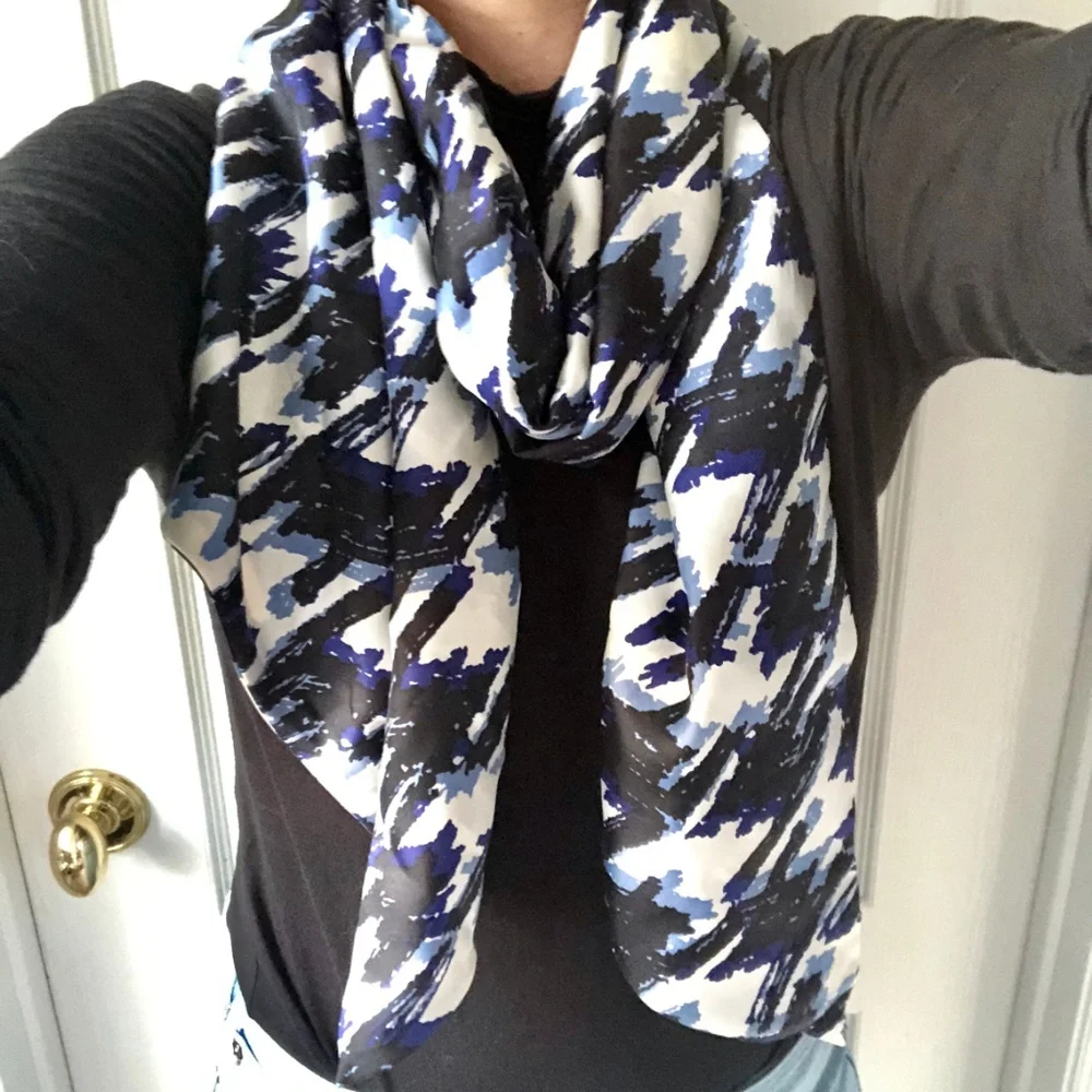 Banana Republic Large 100% Silk Blue and White Printed Scarf